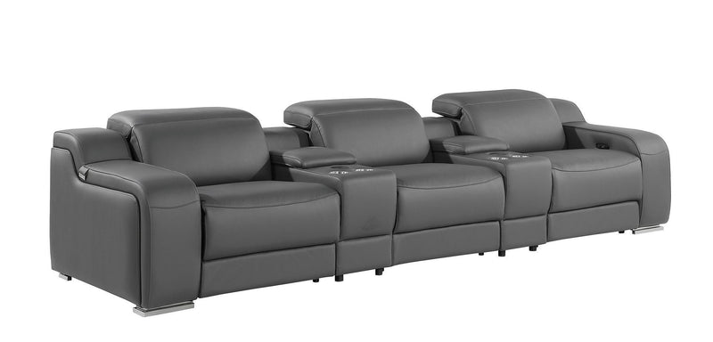 129" Italian Leather Reclining USB Sofa - Dark Gray