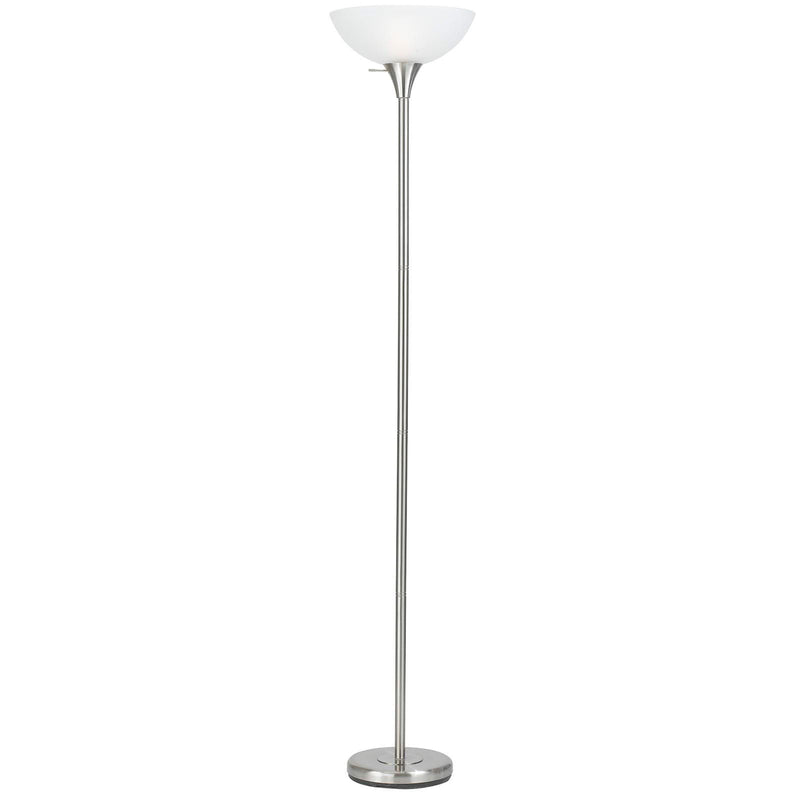 Torchiere Floor Lamp With White Frosted Glass Dome Shade - Nickel