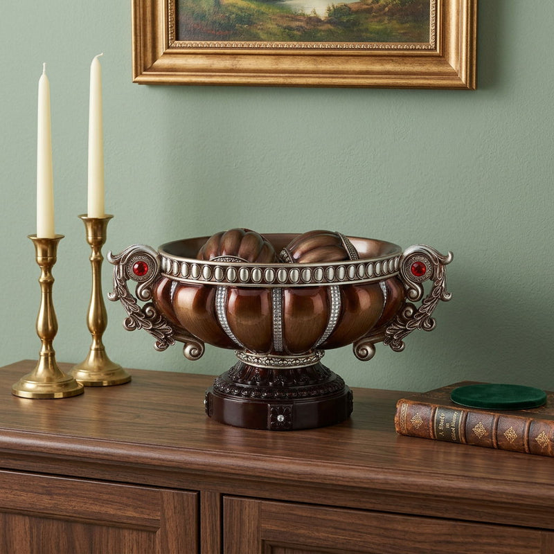 Reddish Poly Decorative Bowl With Orbs - Red / Bronze