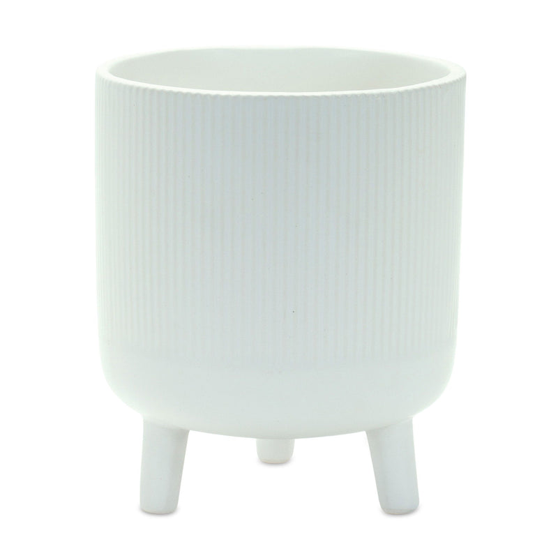Striped Footed Pot Planters (Set of 2) - White