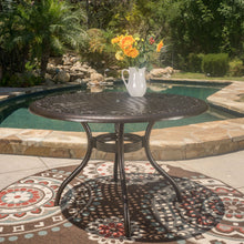 Load image into Gallery viewer, Tranquilius - Outdoor Round Dining Table With Lattice Tabletop, Umbrella Hole And Curved Legs
