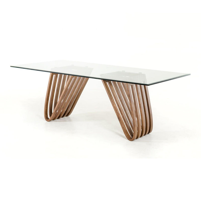Clear And Glass And Solid Wood Double Pedestal Base Dining Table - Brown