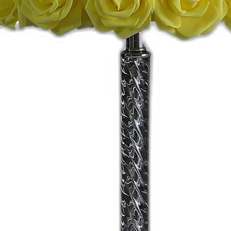 Bedside Table Lamp With Yellow Flowers Drum Shade - Silver
