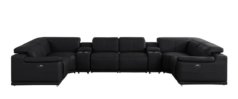 Leather Modular U Shaped 8 Piece Corner Sectional With Console - Black