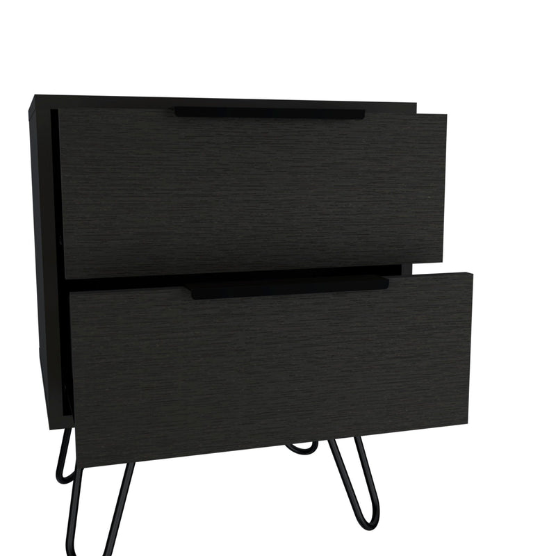 22" Two Drawer Faux Wood Nightstand - Black