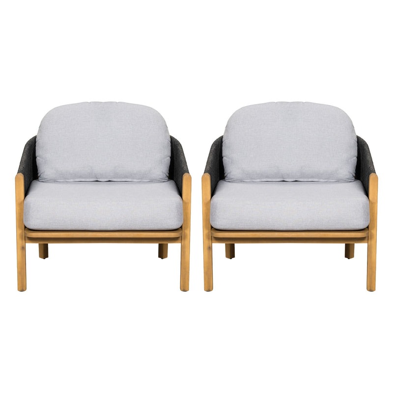 Grotta - Outdoor Wood Club Chair (Set of 2) With Rope And Cushion Frame - Gray / Teak