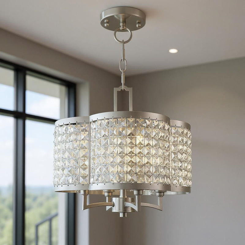 14" Four Light Dimmable Chandelier With Shades - Nickel