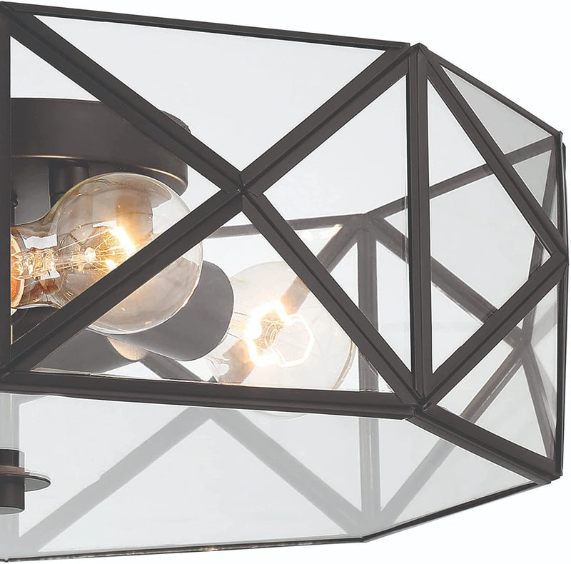 17'' Unique Statement Four Light Metal Dimmable Flush Chandelier With Shades - Black