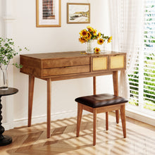 Load image into Gallery viewer, Classic Wood Makeup Vanity Set With Flip-Top Mirror And Stool, Dressing Table With Three Drawers And Storage Space
