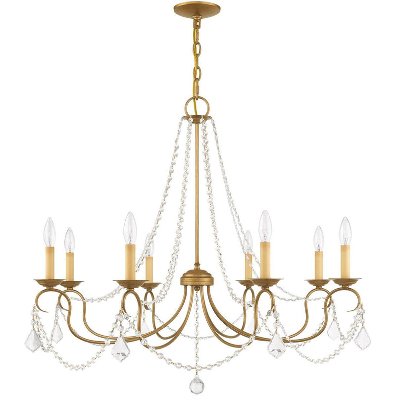 28" Eight Light Dimmable Chandelier With Shades - Antiqued Gold