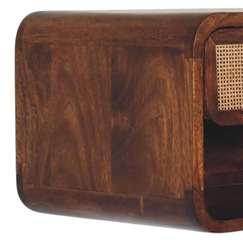 Solid Wood Cane Rattan One Drawer Floating Nightstand - Chestnut / Natural