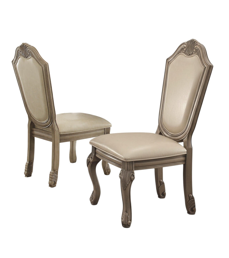 Upholstered Faux Leather Dining Side Chairs (Set of 2) - Antiqued White