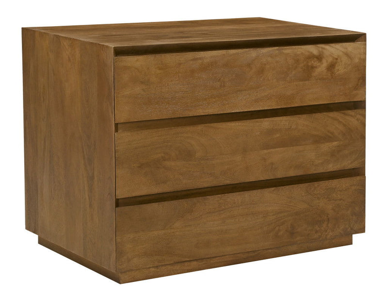 Solid Wood Distressed Three Drawer Nightstand - Tan