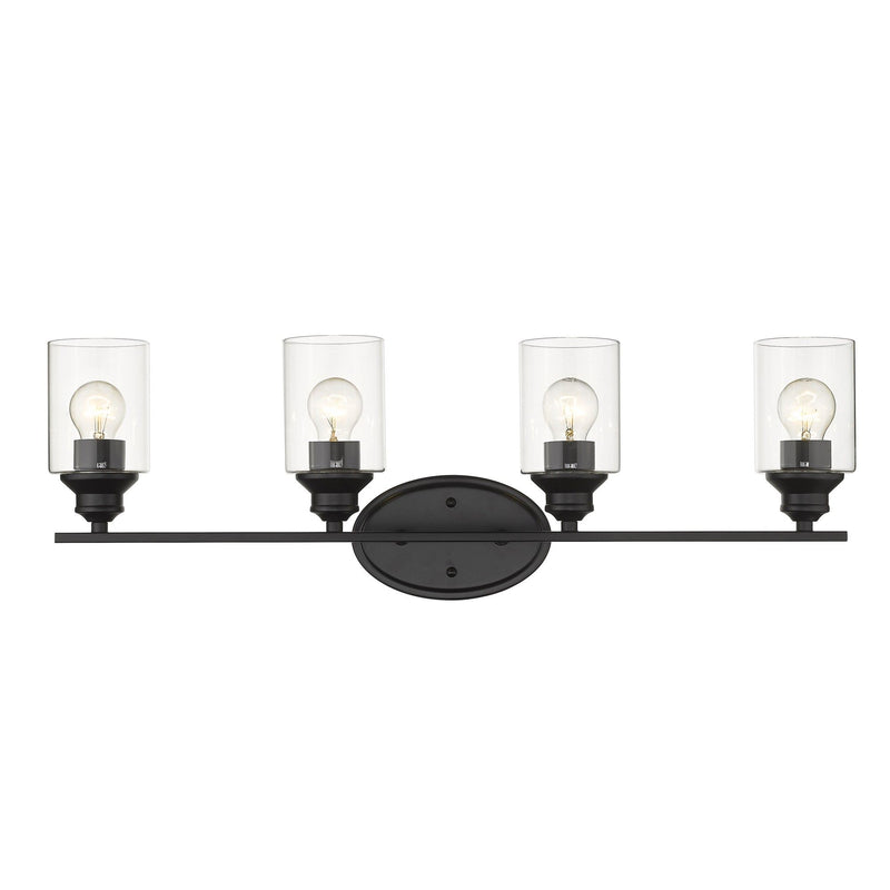 Four Light Wall Light With Clear Glass Shade - Matte Black