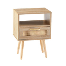 Load image into Gallery viewer, 15.75" Rattan End Table With Drawer And Solid Wood Legs, Modern Nightstand, Side Table For Living Room, Bedroom
