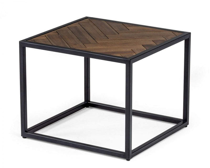 Modern Rustic Chevron Wood And Metal End Table - Brown And Black