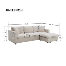 Load image into Gallery viewer, [VIDEO provided] [New] 100.4*64.6&quot; Modern Sectional Sofa,L-shaped Couch Set with 2 Free pillows,4-seat Polyester Fabric Couch Set with Convertible Ottoman for Living Room, Apartment, Office,4 Colors
