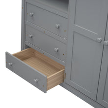 Load image into Gallery viewer, Wood Full Size Loft Bed with Built-in Wardrobe, Desk, Storage Shelves and Drawers, Gray
