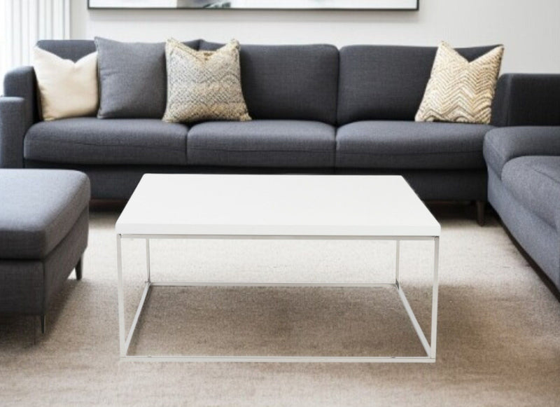 Metal Square Coffee Table - White And Silver