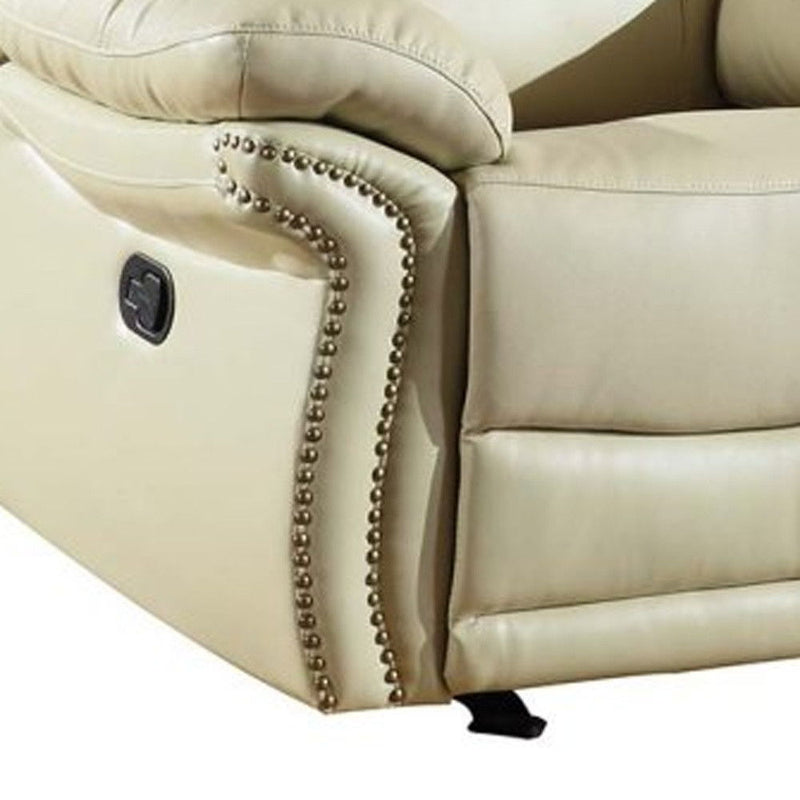 Leather Match Manual Gliding Recliner - Beige