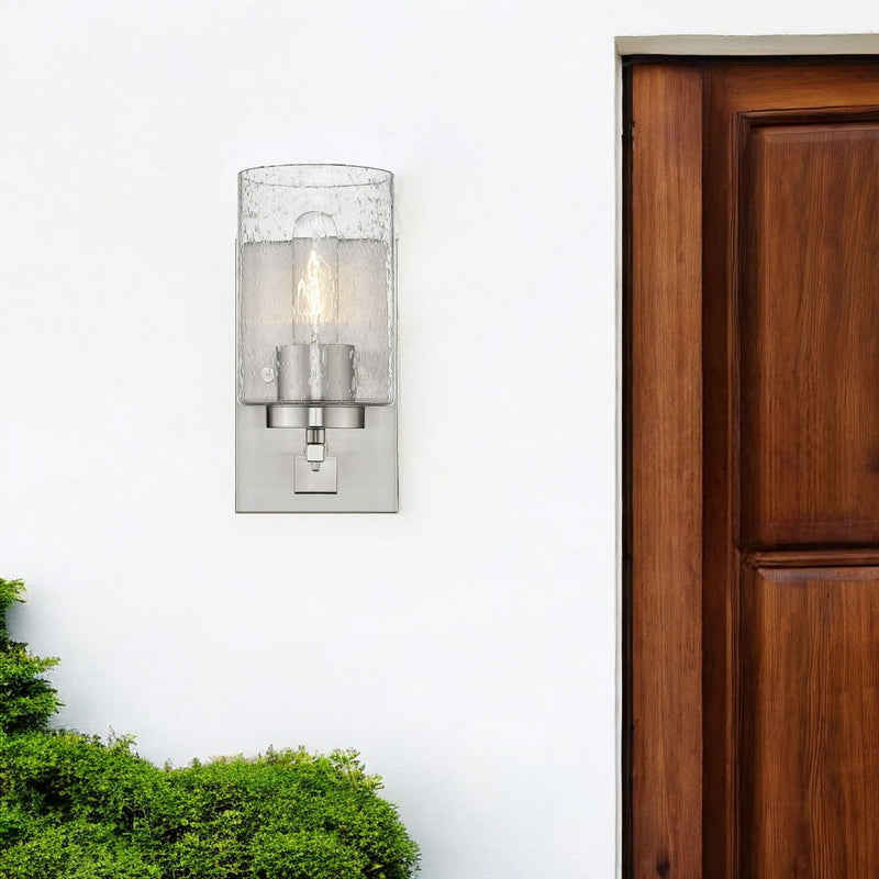 Metal And Textured Glass Wall Sconce - Silver