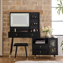 Load image into Gallery viewer, Modern Makeup Vanity Desk With Mirror And Lights Retractable Design Engineered Wood - Black
