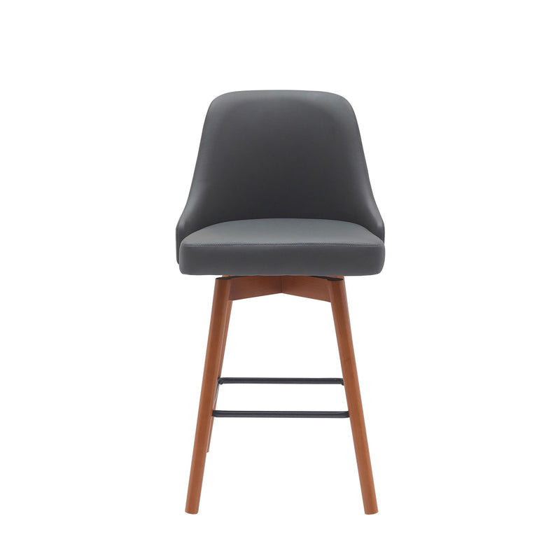 Faux Leather With Solid Wood Swivel Counter Height Bar Chair - Gray And Wood Brown