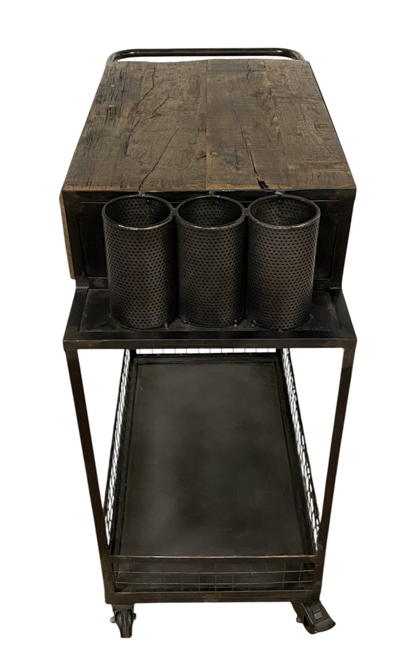 Rolling Rustic And Bar Cart - Black