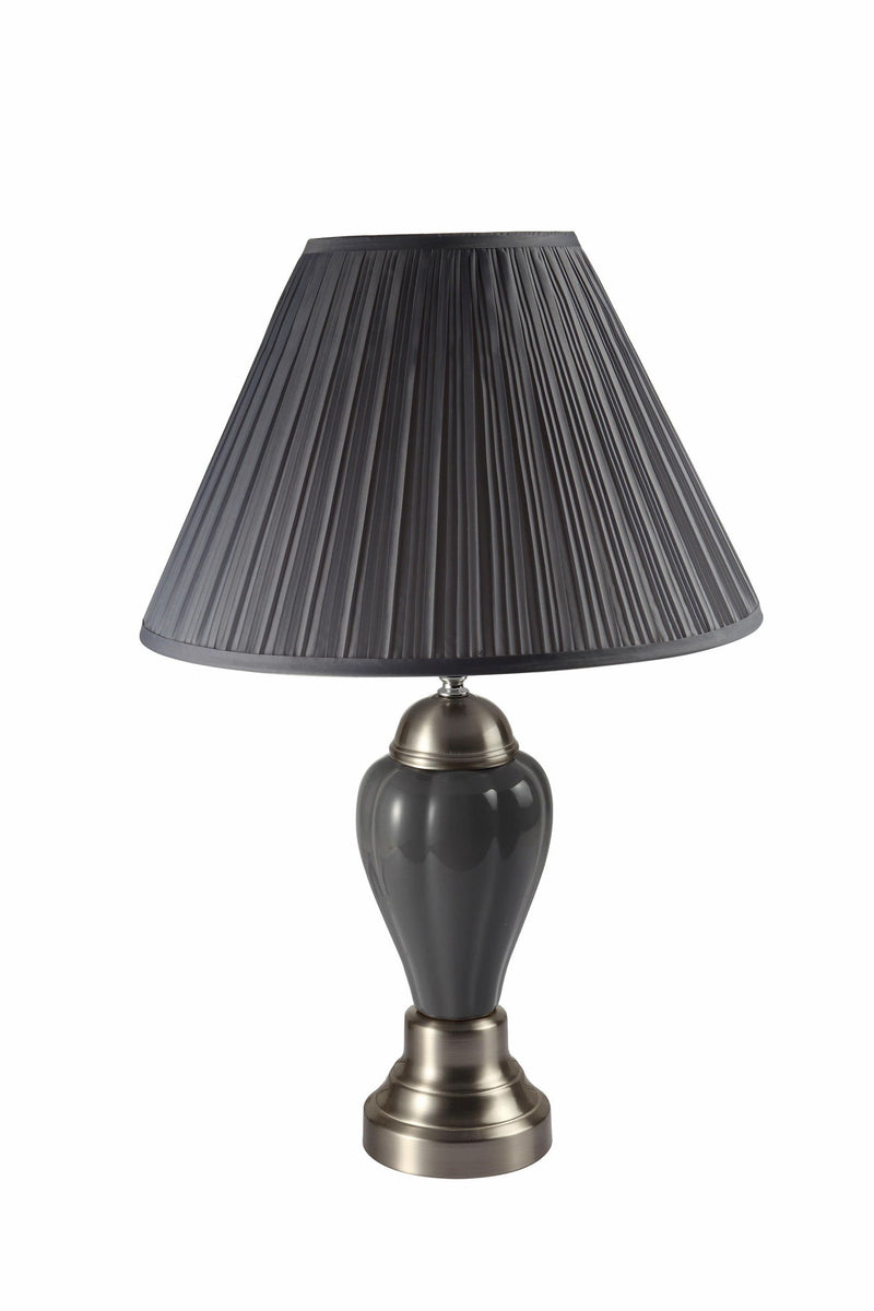 Metal Urn Table Lamp With Gray Empire Shade - Gray And Silver