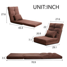 Load image into Gallery viewer, Modern Triple Fold Down Metal Frame Sofa Bed With 5 Reclining Positions And Pillow - Adjustable Upholstered Floor Couch For Gaming Or Guest Room - Brown
