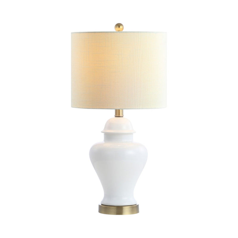 Urn Bedside Lamps With Drum Shades (Set of 2) - White / Gold