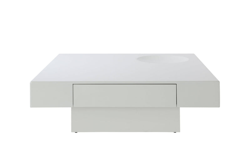 Wood Square Pedestal Coffee Table With Drawer - White