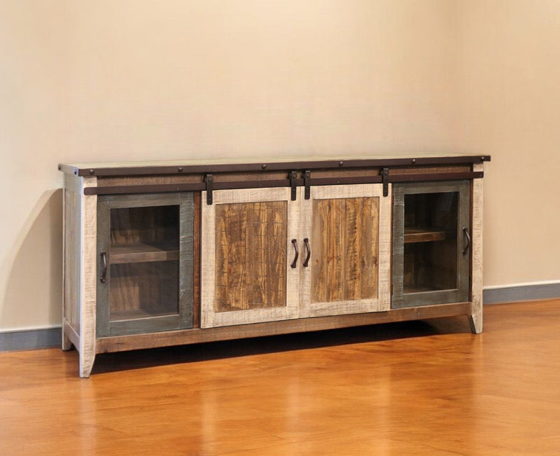 Solid Wooden Cabinet Enclosed Storage Distressed, TV Stand - Brown