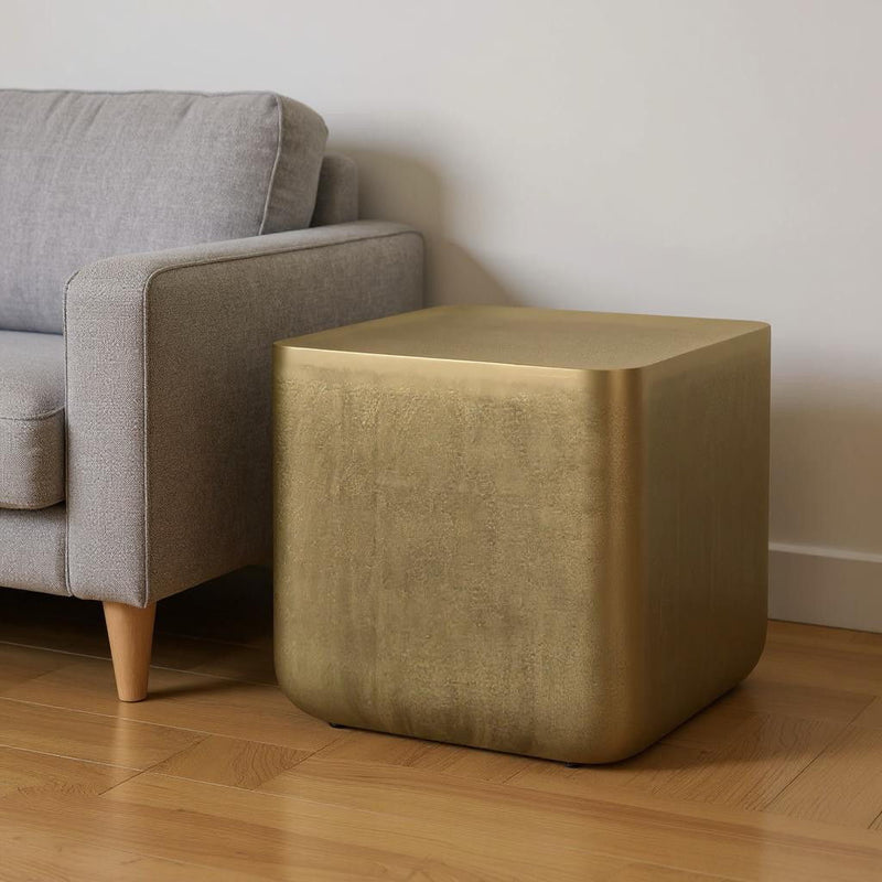 Aluminum Square End Table - Antiqued Brass