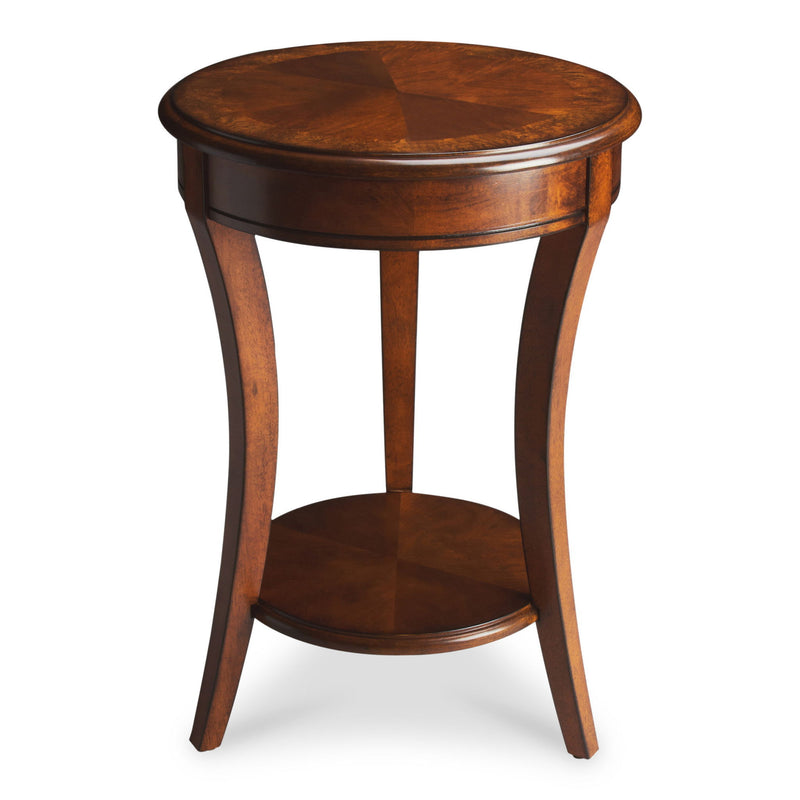 Wood And Wood Round End Table With Shelf - Brown
