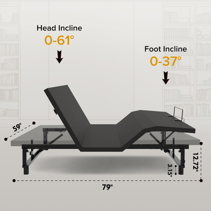 Adjustable Bed Base Frame With Wireless Remote, 4 USB Ports, Under Bed Nightlights, Zero Gravity