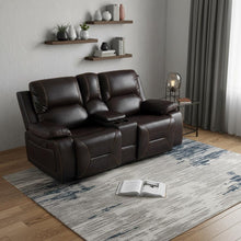 Load image into Gallery viewer, Love Seat Faux Leather Manual Reclining With Storage - Brown
