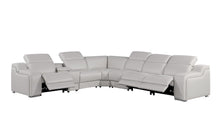 Load image into Gallery viewer, Italian Leather Power Reclining Curved 7 Piece Corner Sectional With Console - Light Gray
