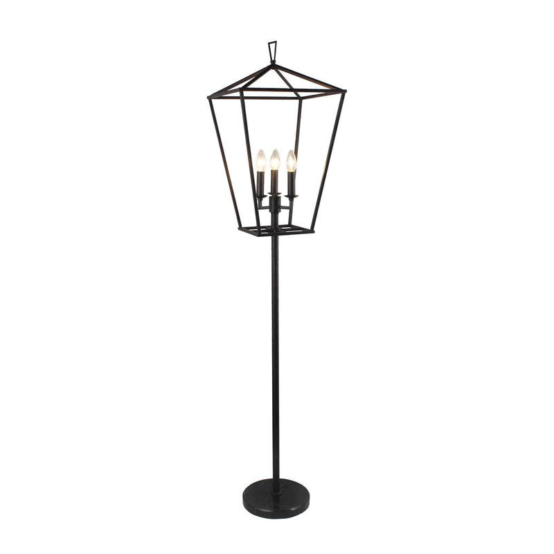 Three Light Floor Lamp With Black Geometric Shade - Black