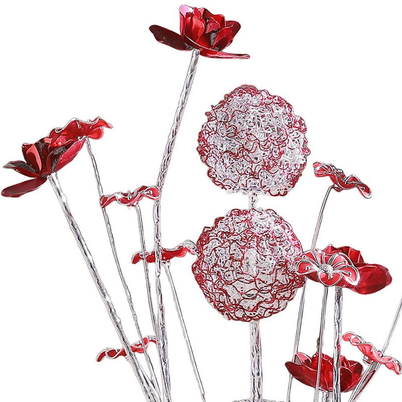 Metal And Acrylic Red Rose Bedside Lamp - Silver And Clear