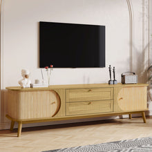 Load image into Gallery viewer, Rattan TV Stand For Tvs Up To 75'', Modern Farmhouse Media Console, Entertainment Center With Legs, TV Cabinet For Living Room, Home Theatre - Natural Wood
