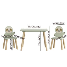Load image into Gallery viewer, Sloth Themed Table And Chair Set With 2 Cute Animal Chairs - Natural Wood / Sage Green
