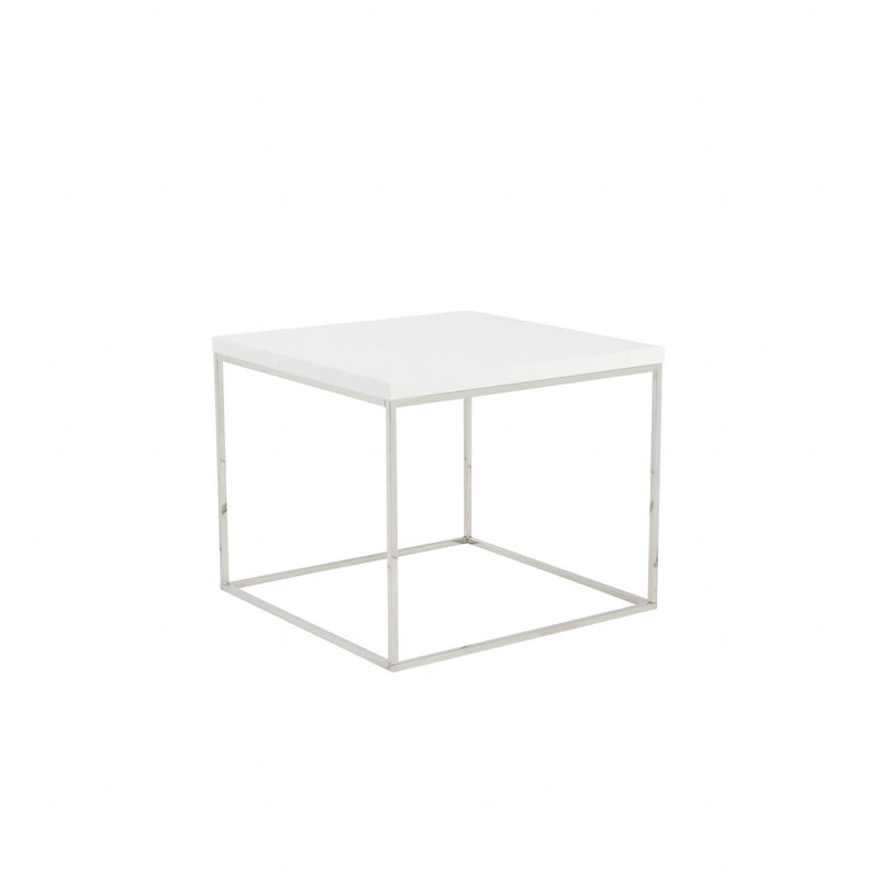 Square End Table - Silver And White