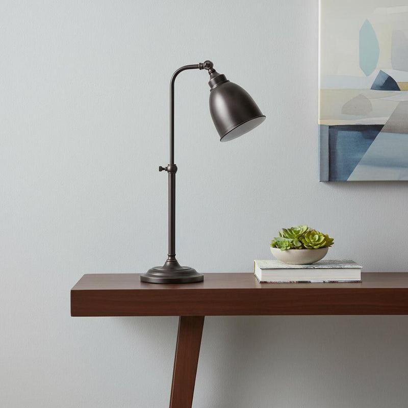 27" Metal Adjustable Lantern Table Lamp With Bronze Dome Shade - Bronze