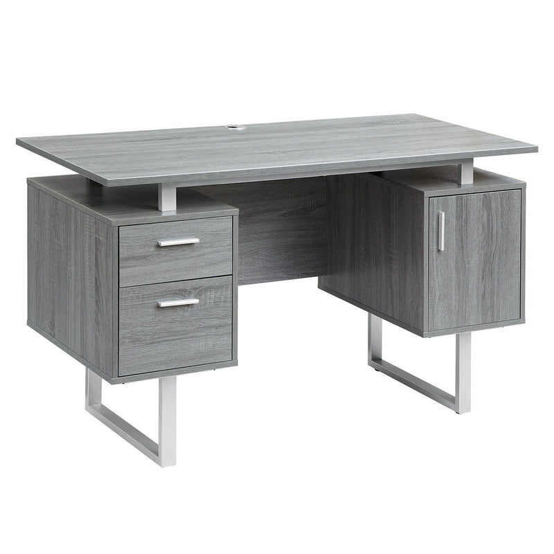 Pedestal Executive Desk With Two Drawers - Gray / Silver