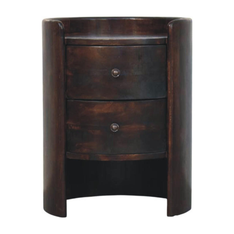 Round Drum End Table With Two Drawers - Brown