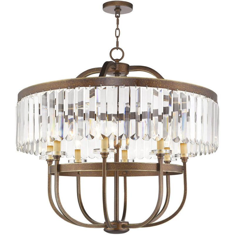 30" Eight Light Metal Dimmable Chandelier With Shades - Bronze / Clear