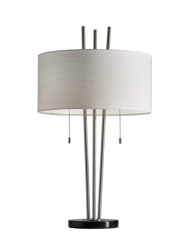 Stylish Triple Pole Metal Table Lamp - Brushed Steel