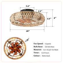 Load image into Gallery viewer, Flush Mount Ceiling Fan With Light Kit (Not Included Bulbs), Remote Control - Matte Black
