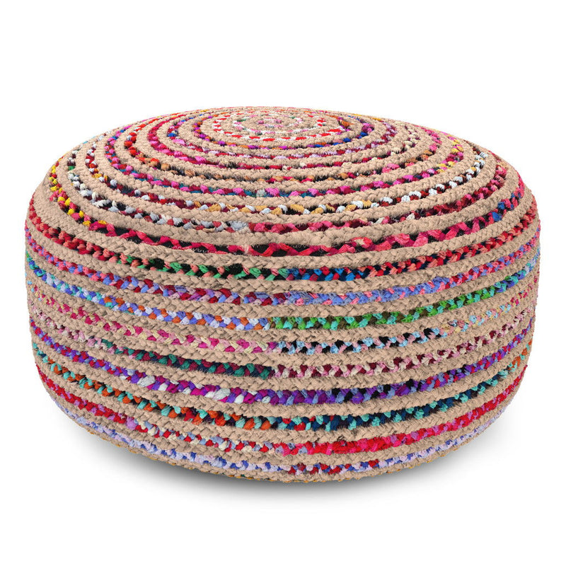 30" Jute Round Pouf Ottoman - Blue